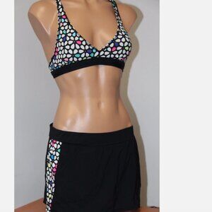 NWT Anne Cole Locker Swimsuit Bikini 2 piece set Sz L T-Back Skirt Multi